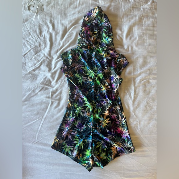 Rave outfit reflective bodycon hoodie romper festival bodycon sleeveless - Picture 3 of 4